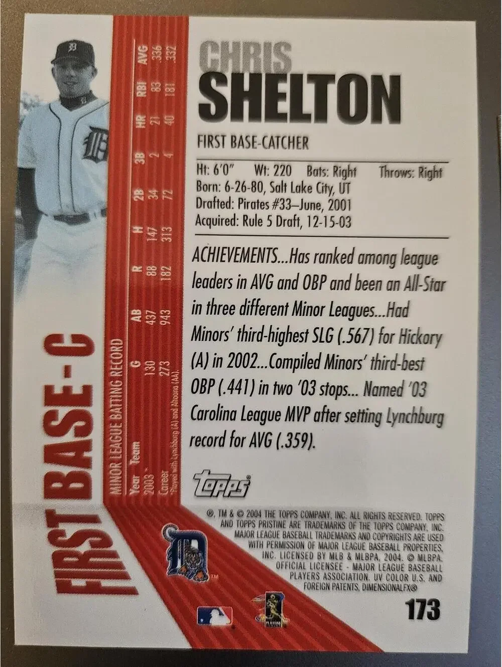 2004 Topps Pristine - #173 Chris Shelton (RC) Rookie Card - Tigers - Picture 2 of 2